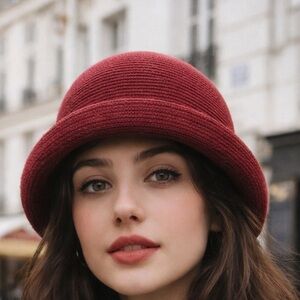San Diego Hat Co Burgundy Knit Cloche Hat Y2K Bucket Bowler One Size
